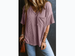 Women's Corded V-Neck Relax Fit T-shirt in Valerian Pink