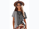 Girls Mix Texture Spliced Rolled Short Sleeved T-Shirt in Grey