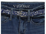 Girl's Vigoss Glitter Belted High Rise Distressed Jeans