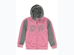 Girl's Quilted Pink & Grey Zip-Up Love Hoodie Fleece Set- Size 4-6x
