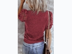 Womens Puff Sheer Lace Sleeve Knit Short Sleeve Top - 2 Color Options
