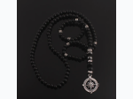Unisex Onyx Black Beaded Compass Drop Charm Necklace
