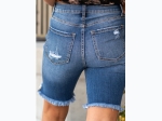 Women's Frayed Hem Mid-Length Distressed Denim Shorts