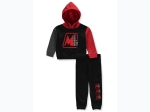 Boy's Member Only Logo hooded Jogger Set in Black & Red