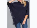 Women's Cage With Ribbed Knit Thick Fringed V-Neck Poncho - 6 Color Options