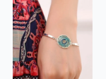 Retro Boho Mandala Cabochon Style 4pc Jewelry Set in Teal/Blue