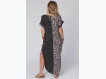Women's Black & Leopard Short Sleeve T-shirt Dress with Side Slits
