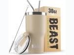 30 oz Beast Reusable Stainless Steel Double Insulated Tumbler & Straw Set in Sand