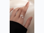 Women's Adjustable Sterling Silver Four-Pointed Stars Drop Ring