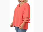 Plus Size Woven Mesh Panel 3/4 Bell Sleeve Top - 3 Color Options