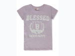 Girls Blessed University Style Graphic Logo T-Shirt in Lilac