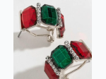 Red & Green Rhinestone Gem Hoop Earrings
