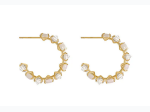 Channel Set Rhinestone & Smoky Crystal Hoop Earrings in Gold