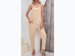 Women's Sleeveless V-Neck Slouch Relaxed Fit Jumpsuit in Apricot