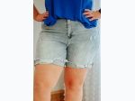 Women's Plus Distressed Rolled Hem Denim Shorts in Light Blue
