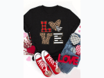 Women's LOVE Heart Plaid Striped Leopard PrintT Shirt in Black - SIZE S