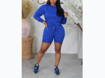 Women's Solid Zip Up Fleece Top & Bermuda Shorts Set - 3 Color Options