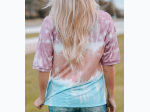 Women's Lace Stitching Tie-dye Short Sleeve T Shirt