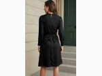 Women's Black Twist Front Tie Back Long Sleeve Satin Dress in Black