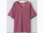 Plus Size Rose Pink Textured V-Neck Dropped Shoulder T-Shirt