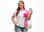 Women's Plus Peach Blossom Colorblock Patchwork T-shirt