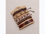 Men's 5pc Vintage Hemp Rope Weave PU Leather Bracelet Set