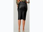 Women's Solid High Waist Faxu Leather Pencil Skirt with Attached Buckle Detail in Black