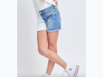 Girls Mid Rise Color Block Shorts With Fray Hem