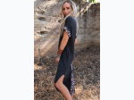 Women's Black & Leopard Short Sleeve T-shirt Dress with Side Slits