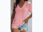 Women's Casual V-Neck Sergercore Stitch Detail T-Shirt - 2 color Options