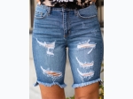 Women's Frayed Hem Mid-Length Distressed Denim Shorts