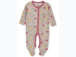 Newborn Girl Rose Trim Leopard & Heart Printed Footed Coveralls