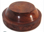 Hand Carved Floral Wooden Bowl With Lid - 5"D