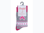 Parquet Hearts & Pink Ribbon Crew Socks in Grey for Women - Single Pair
