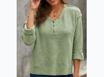 Women's Buttoned Drop Shoulder Knitted Sweater in Green
