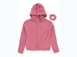 Girl's Wallflower Ribbed Hooded Zip-Up Sweater & Scrunchie Set - 2 Color Options