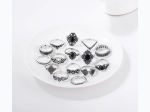 Women's Adjustable Vintage Hollow Lotus Black Gemstone 15pc Ring Set