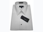 Men's Omega Pleat Front Dress Shirt in White w/ Black Buttons