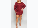 Plus Size Sequin Stretch Dolman Sleeve Mini Dress With Ruching Detail - 2 Color Options