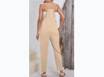 Women's Sleeveless V-Neck Slouch Relaxed Fit Jumpsuit in Apricot