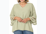 Plus Size Woven Mesh Panel 3/4 Bell Sleeve Top - 3 Color Options