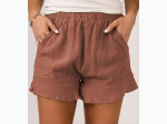 Women's Rust Red High Waist Pocketed Ruffle Shorts