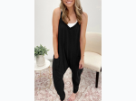 Women's Sleeveless V-Neck Slouch Relaxed Fit Jumpsuit in Black