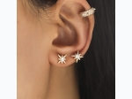 Women's Zircon & Gold Tone Stud Earring Set w/ Studded Ear Cuff