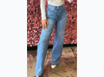 Women's Light Blue Floral Rhinestone Decor High Rise Wide Leg Jeans