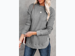 Women's Crew Neck Ribbed Trim Waffle Knit Top in Grey - SIZE M