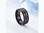 Men's Black Stainless Steel Double Irridescent Center Ring