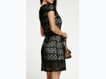 Women's Black Lace Contrast Short Sleeve Mini Dress - S