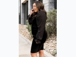 Women's Plus Ruched Puffy Sleeve Bodycon Dress in Black