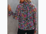 Women's Multicolor Floral Print Ruffled Long Sleeve V-Neck Blouse